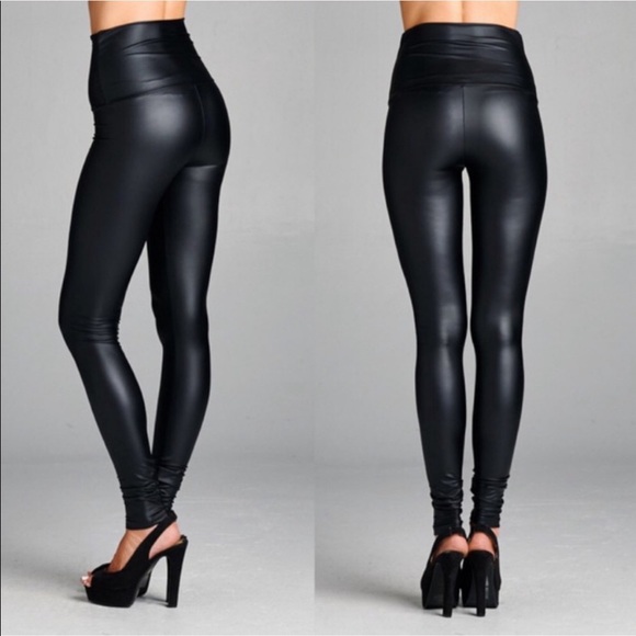 Vegan Slick Leather Leggings - Picture 3 of 3